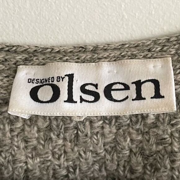 OLSEN Oversized V-Neck Sleeveless Chunky Knit Cardigan Sweater Tan O/S - Picture 10 of 13